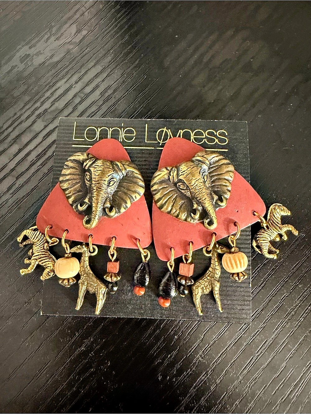 Lonnie Gomes Elephant Dangle ClipOns Earrings in Red